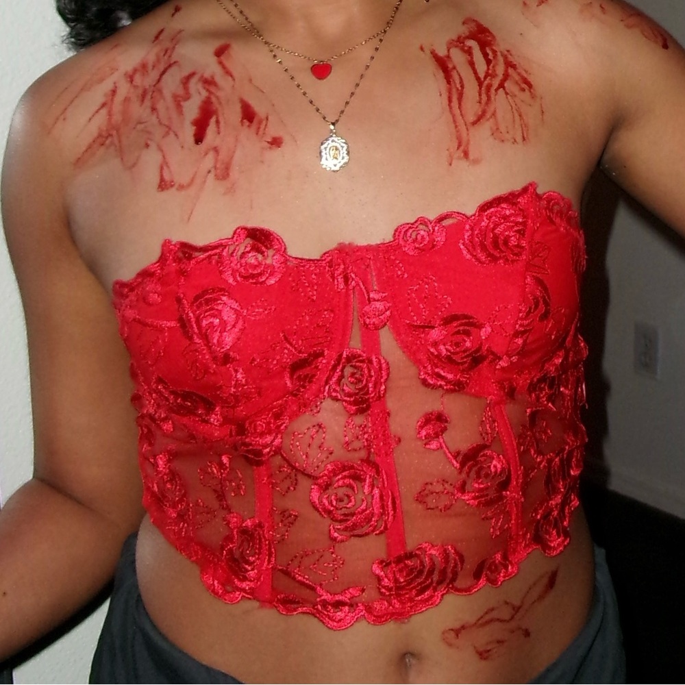 Red Floral Corset Top